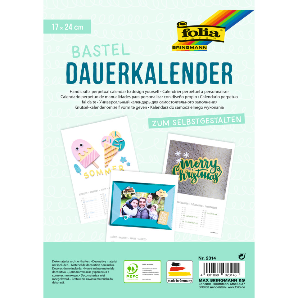 Bastelkalender - 17 x 24 cm, weiß, 13 Blatt + 1 zusätzliches Deckblatt