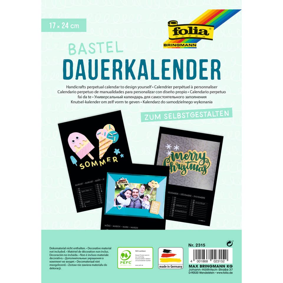 Bastelkalender - 17 x 24 cm, schwarz, 13 Blatt + 1 zusätzliches Deckblatt