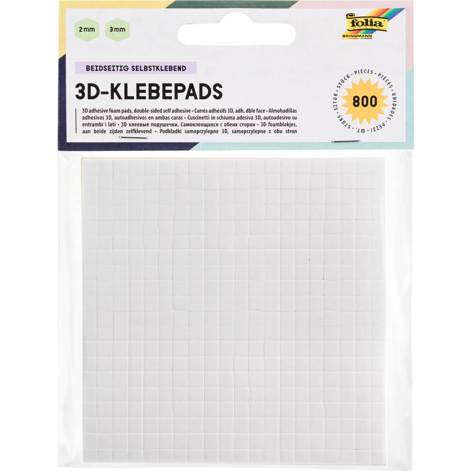 Klebepads für 3D-Effekte Sticker, doppelseitig & selbstklebend, weiß 5x5mm. 800 Stück