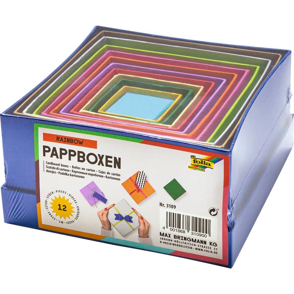 Geschenkschachtel "eckig" - bunt, 12-teilig, Größen und Farben sortiert,