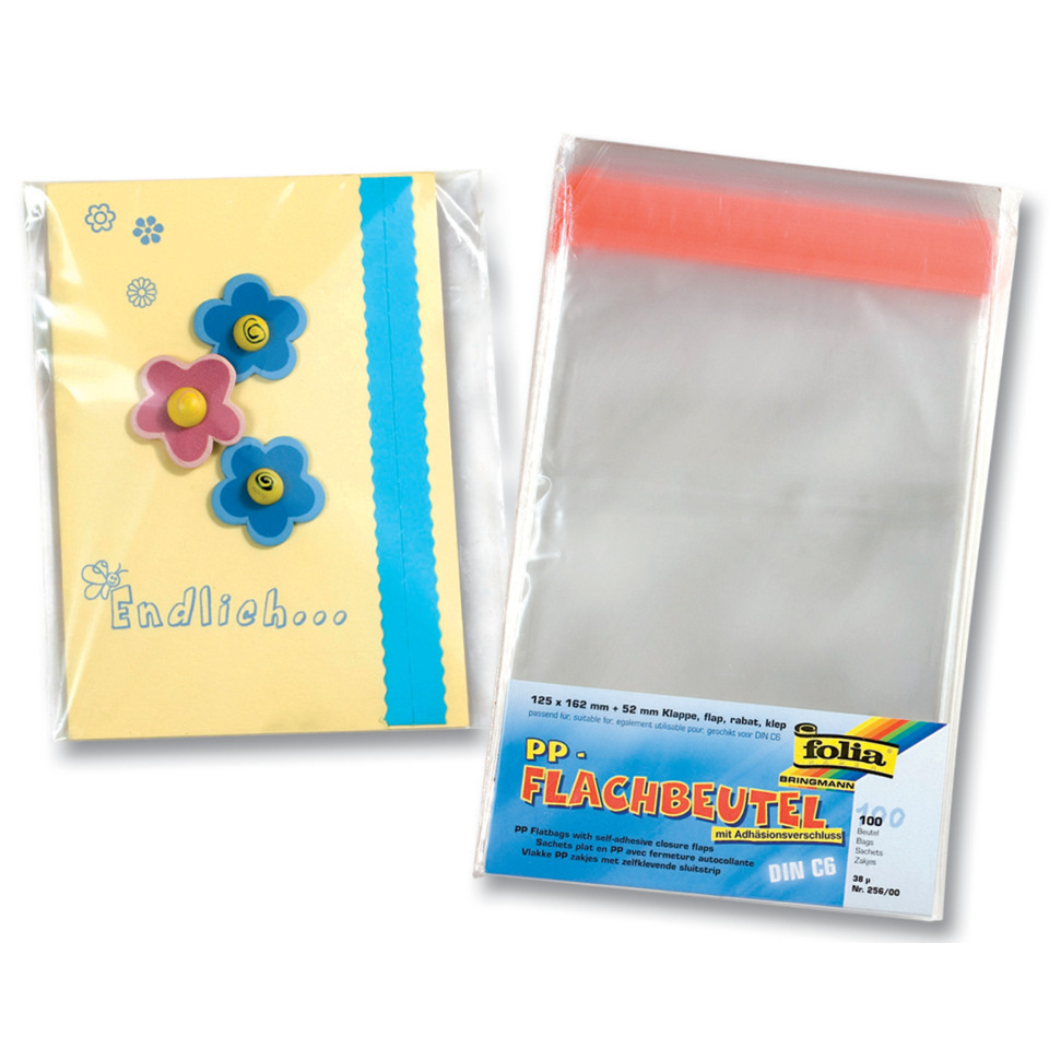 Flachbeutel - PP, 125x162x52mm, klar, 100 Beutel mit Klappe und Adhäsionsverschluß