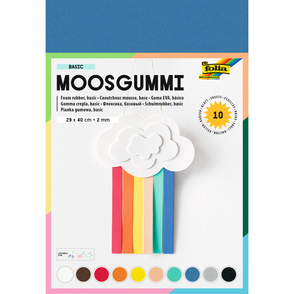 Moosgummi - 29 x 40 cm, 10 Farben sortiert