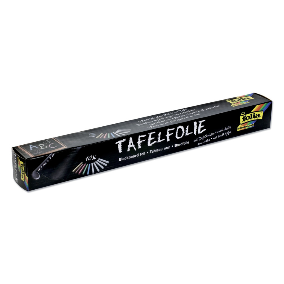 Tafelfolie - 45 x 200 cm, selbstklebend, schwarz, inkl. 10x Kreide