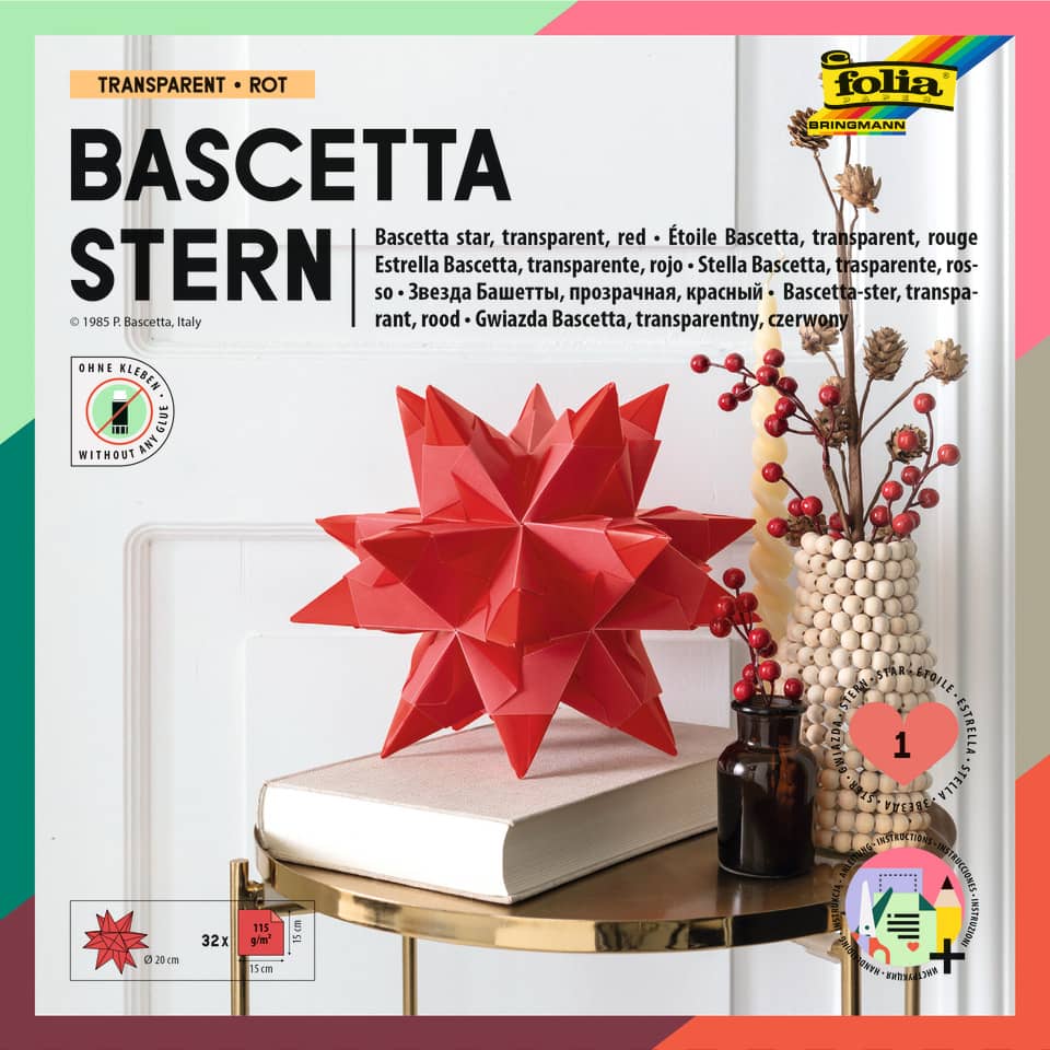 Bascetta Stern - rot, transparent, Ø 20 cm