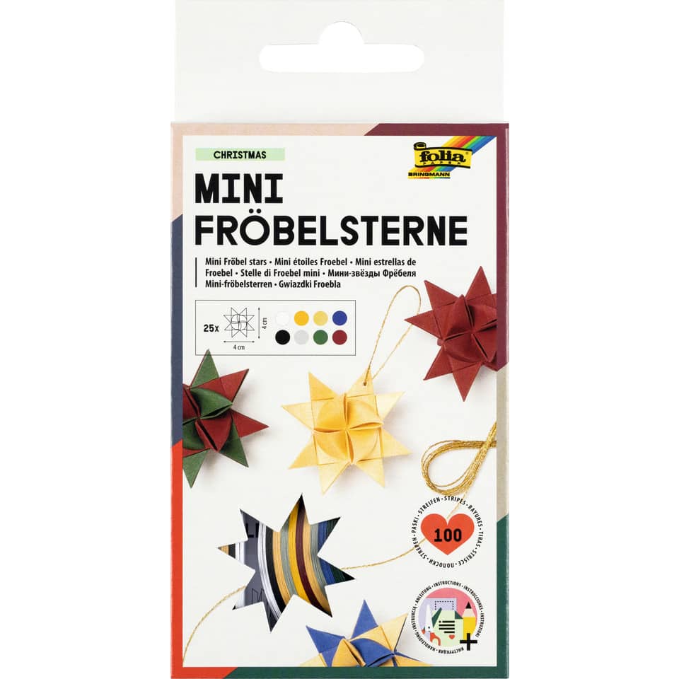 Papierstreifen für Fröbelsterne  130 g/qm, 100 Stück, Weihnachtsfarben sortiert