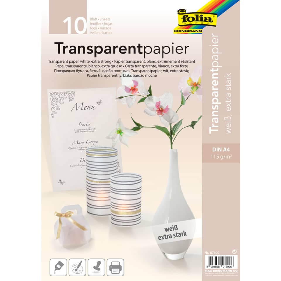 Transparentpapier - A4, 115 g/qm, weiß, 10 Blatt