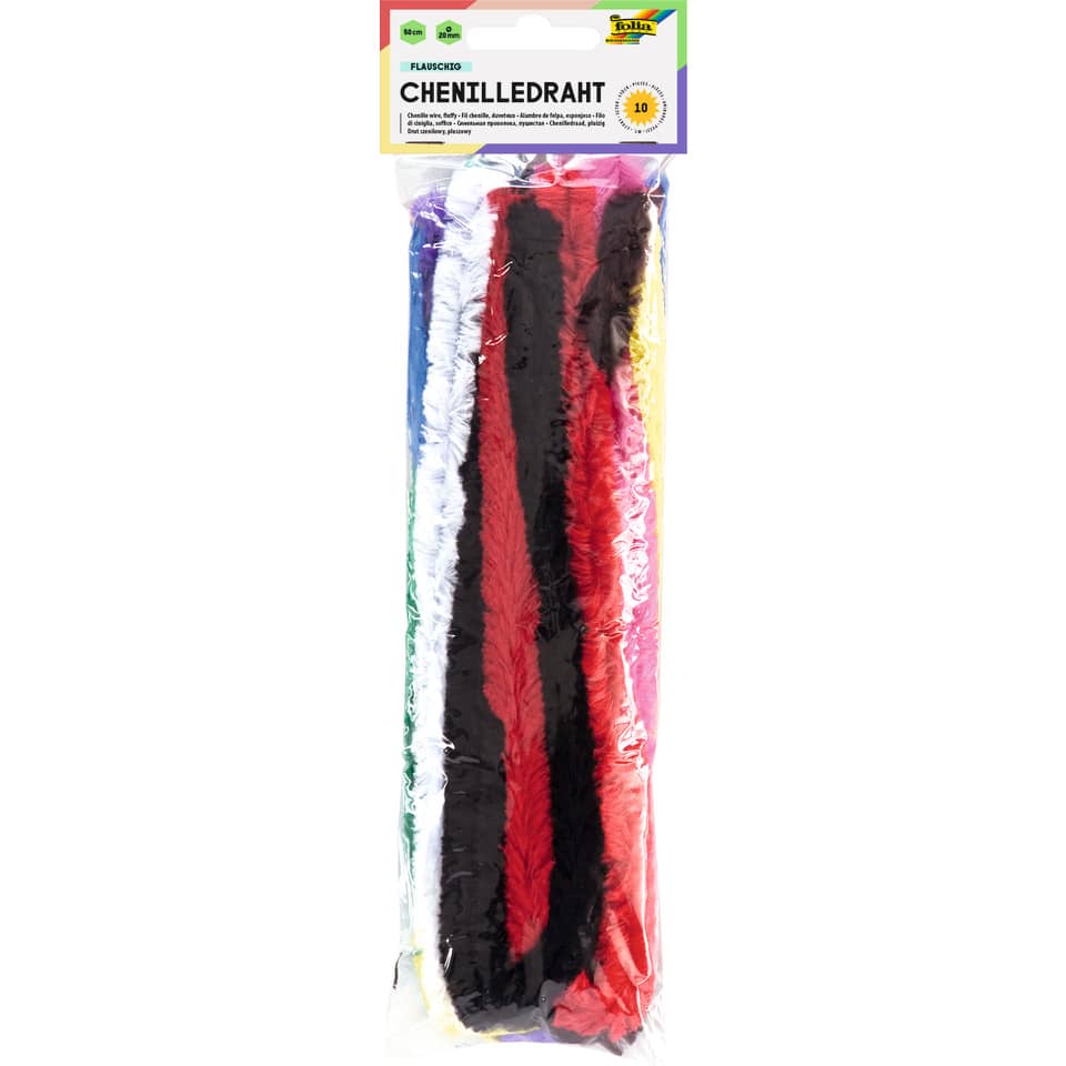 Chenilledraht Flausch - 20 mm, 10 Stück, 10 Farben sortiert