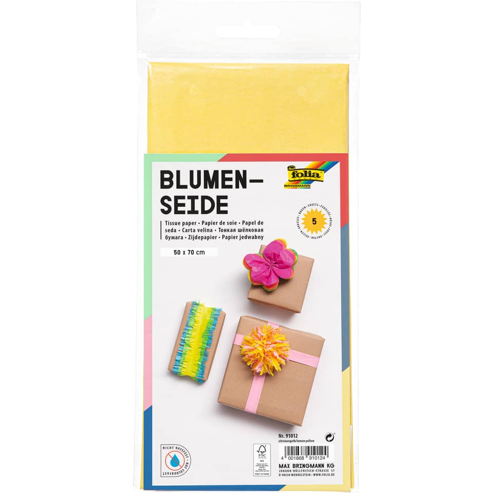 Blumenseide - 50 x 70 cm, 5 Bogen, zitronengelb