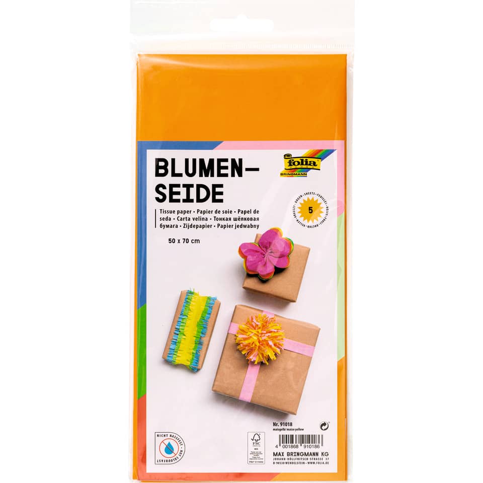 Blumenseide - 50 x 70 cm, 5 Bogen, maisgelb