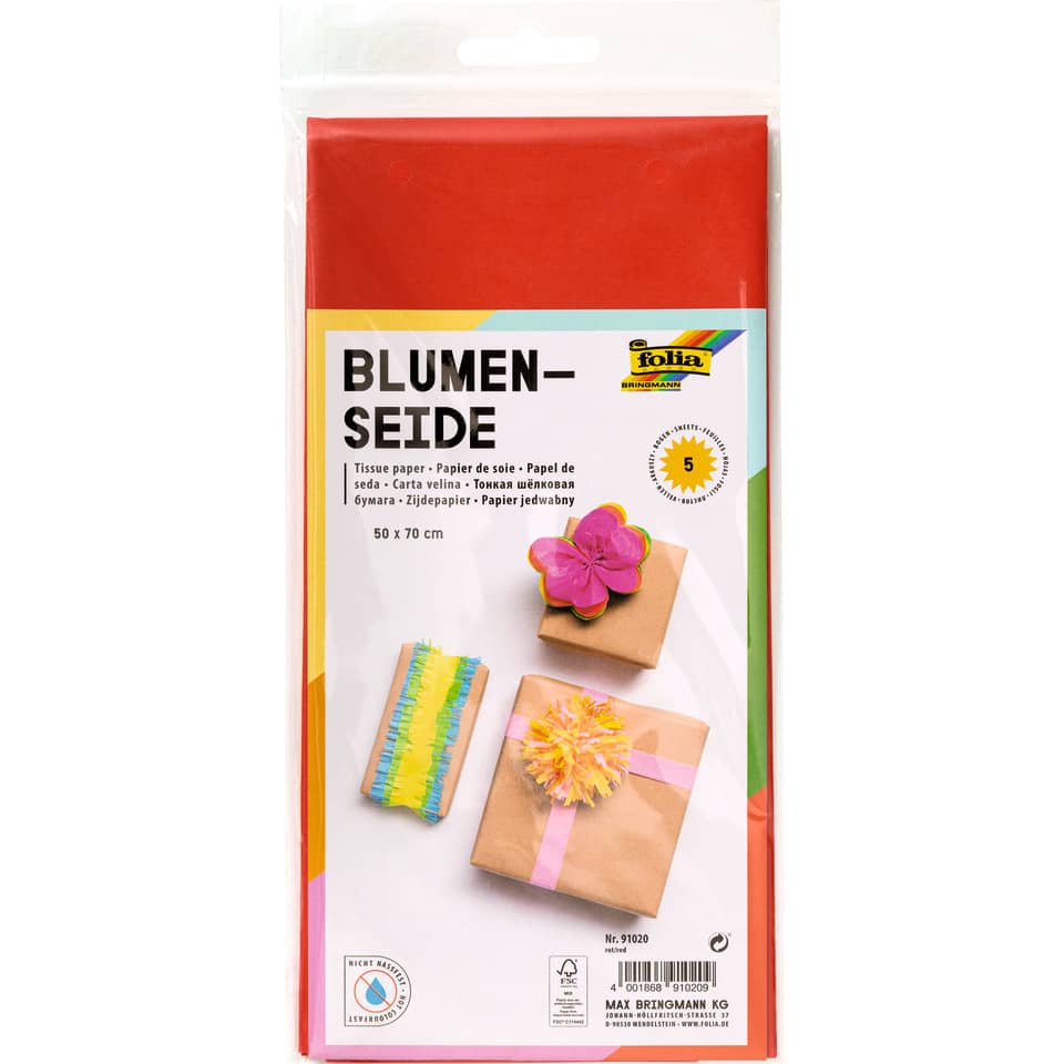 Blumenseide - 50 x 70 cm, 5 Bogen, rot