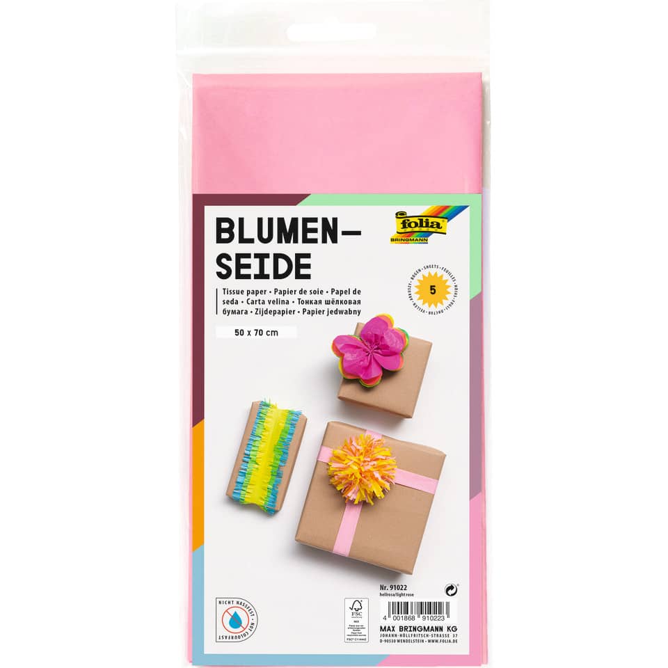 Blumenseide - 50 x 70 cm, 5 Bogen, hellrosa