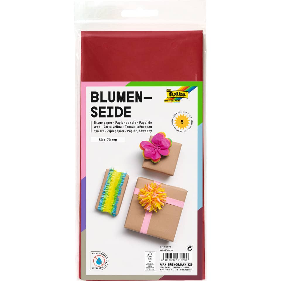 Blumenseide - 50 x 70 cm, 5 Bogen, weinrot