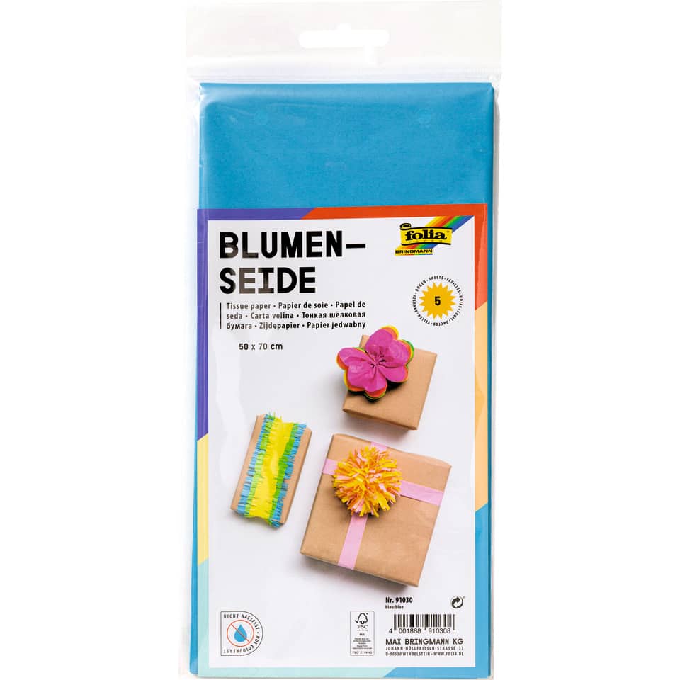 Blumenseide - 50 x 70 cm, 5 Bogen, blau