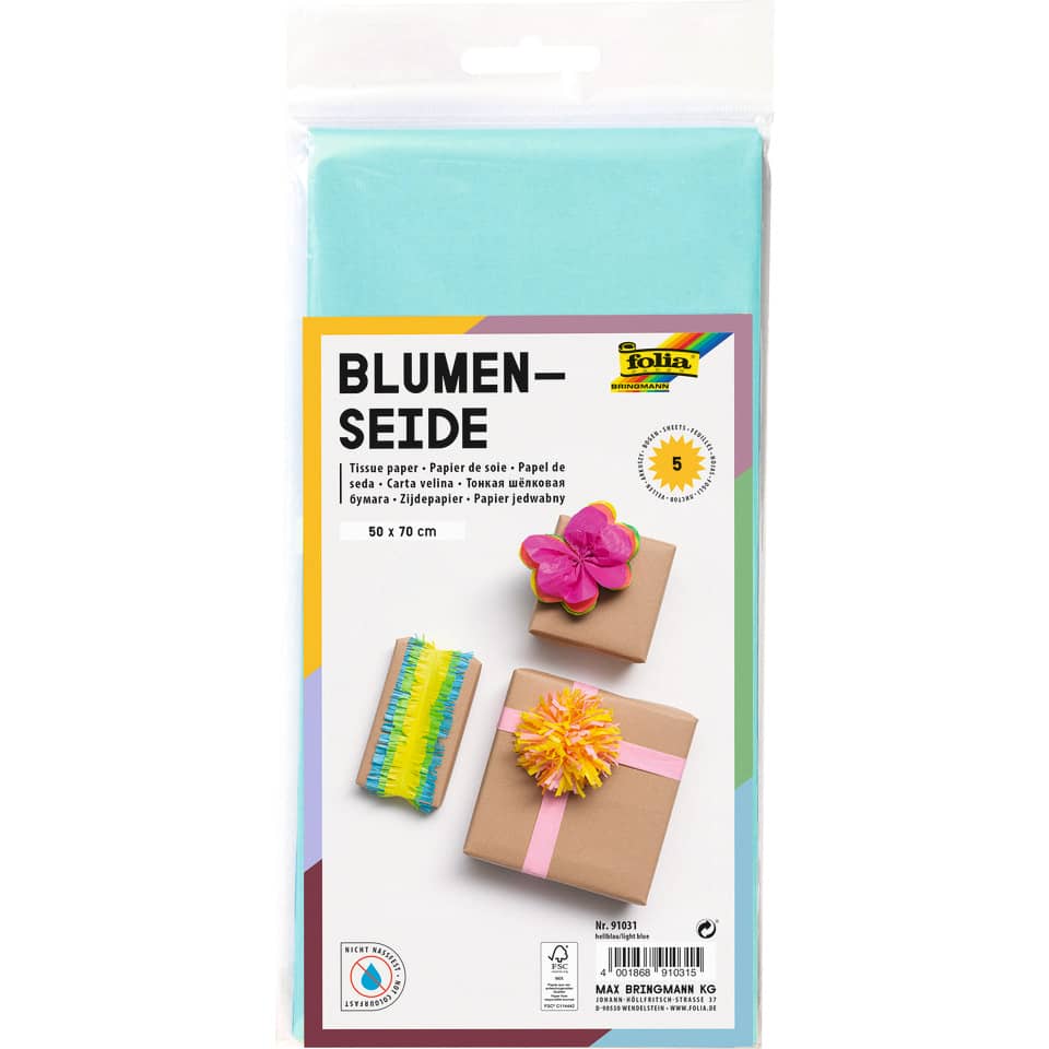 Blumenseide - 50 x 70 cm, 5 Bogen, hellblau
