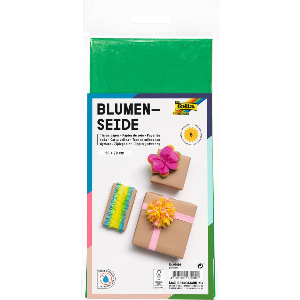 Blumenseide - 50 x 70 cm, 5 Bogen, grün