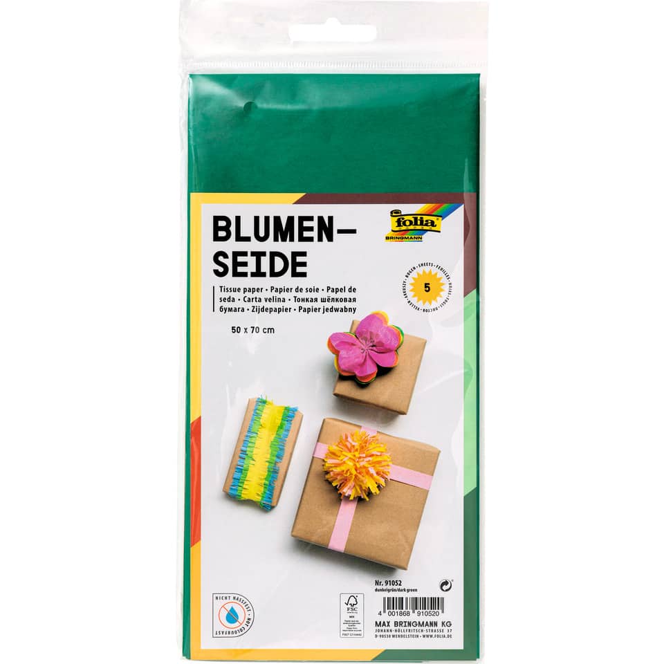Blumenseide - 50 x 70 cm, 5 Bogen, dunkelgrün