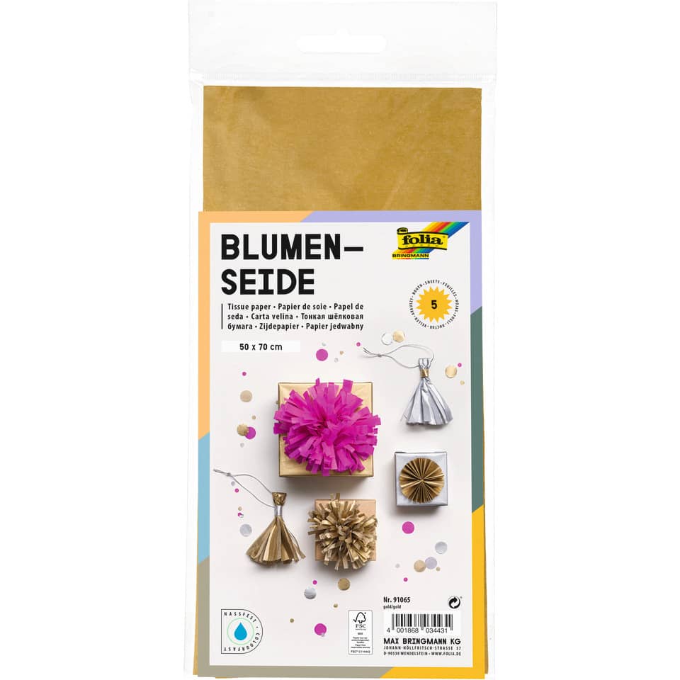 Blumenseide - 50 x 70 cm, 5 Bogen, gold