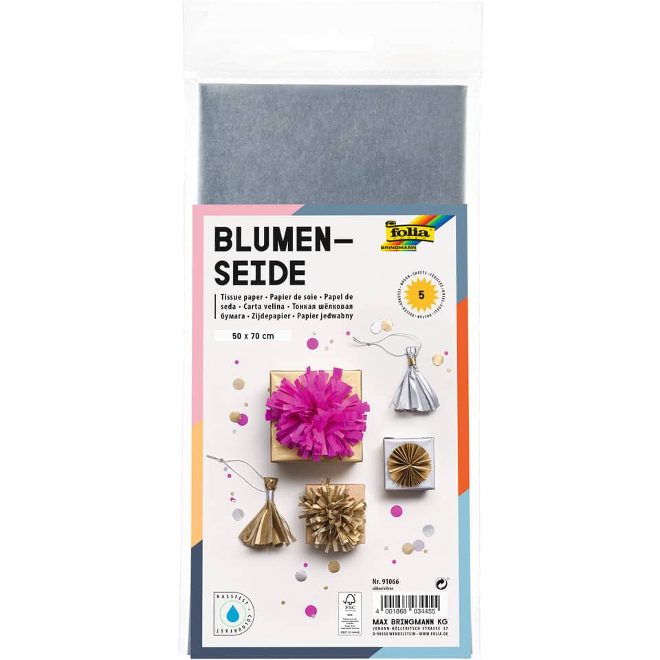 Blumenseide - 50 x 70 cm, 5 Bogen, silber