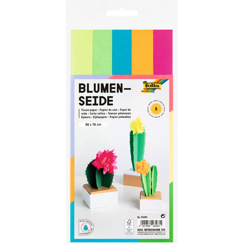 Blumenseide - 50 x 70 cm, 5 Bogen, farbig sortiert neon