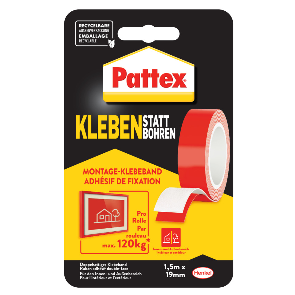 Klebeband - 19 mm x 1,5 m, doppelseitig, Tragkraft bis 120 kg