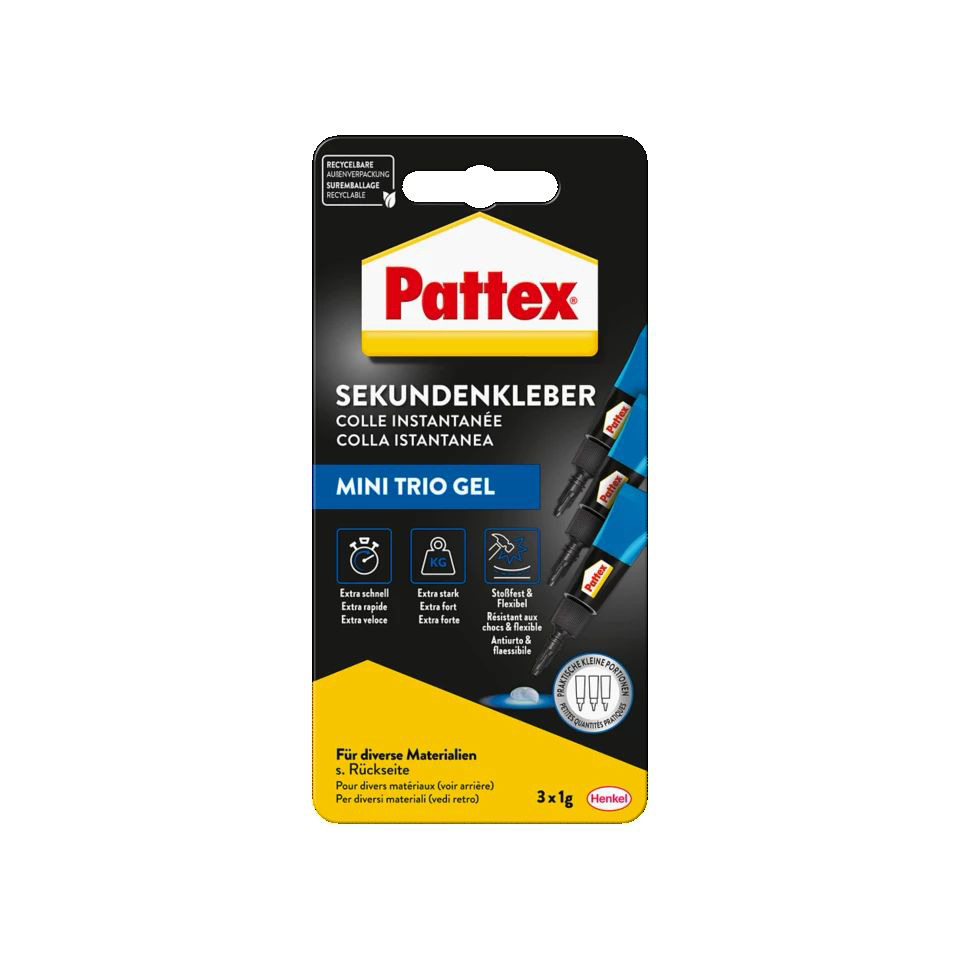 Sekundenkleber Ultra Gel - 3x1g, extra stark, flexibel