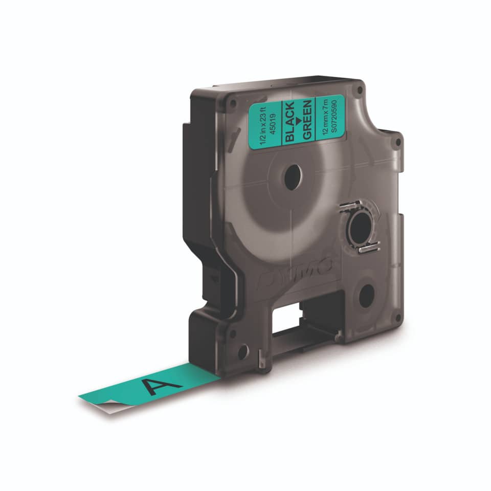 Schriftband D1 Kunststoff - laminiert, 7 m x 12 mm, Schwarz/Grün