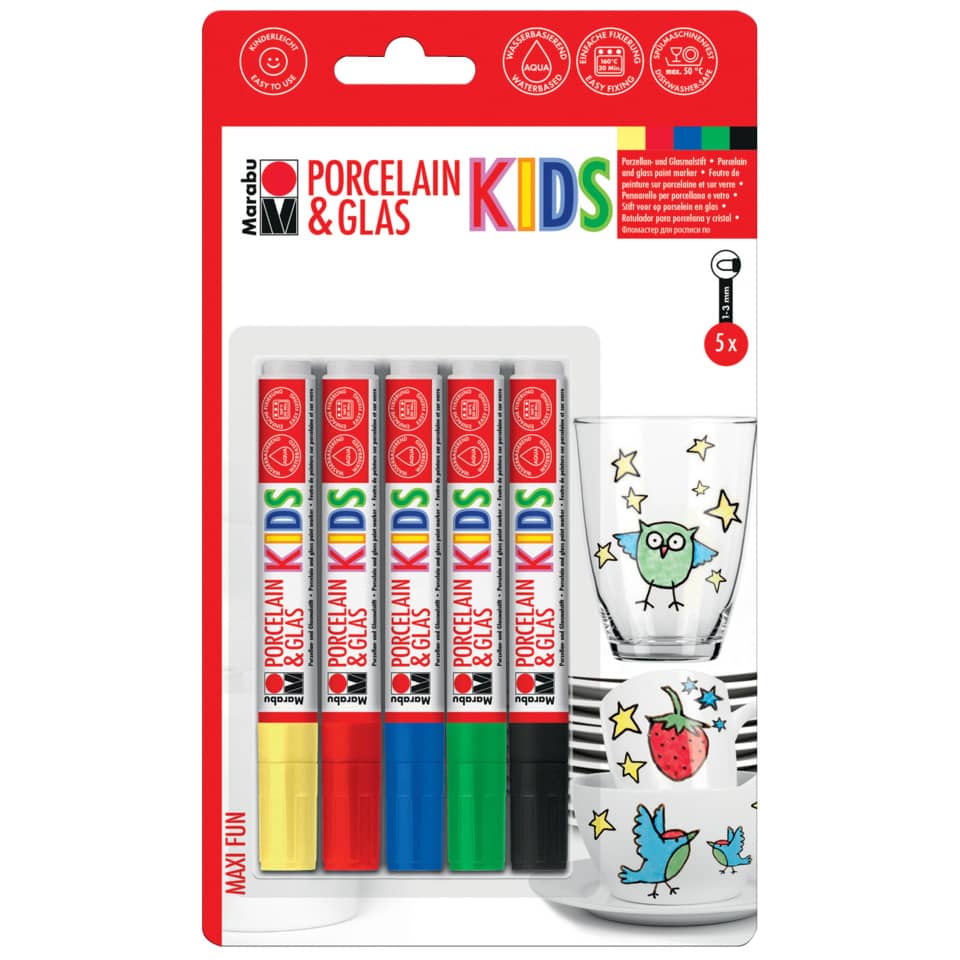 Porcelain & Glas Painter KIDS - 1 - 3 mm, 5 Farben sortiert