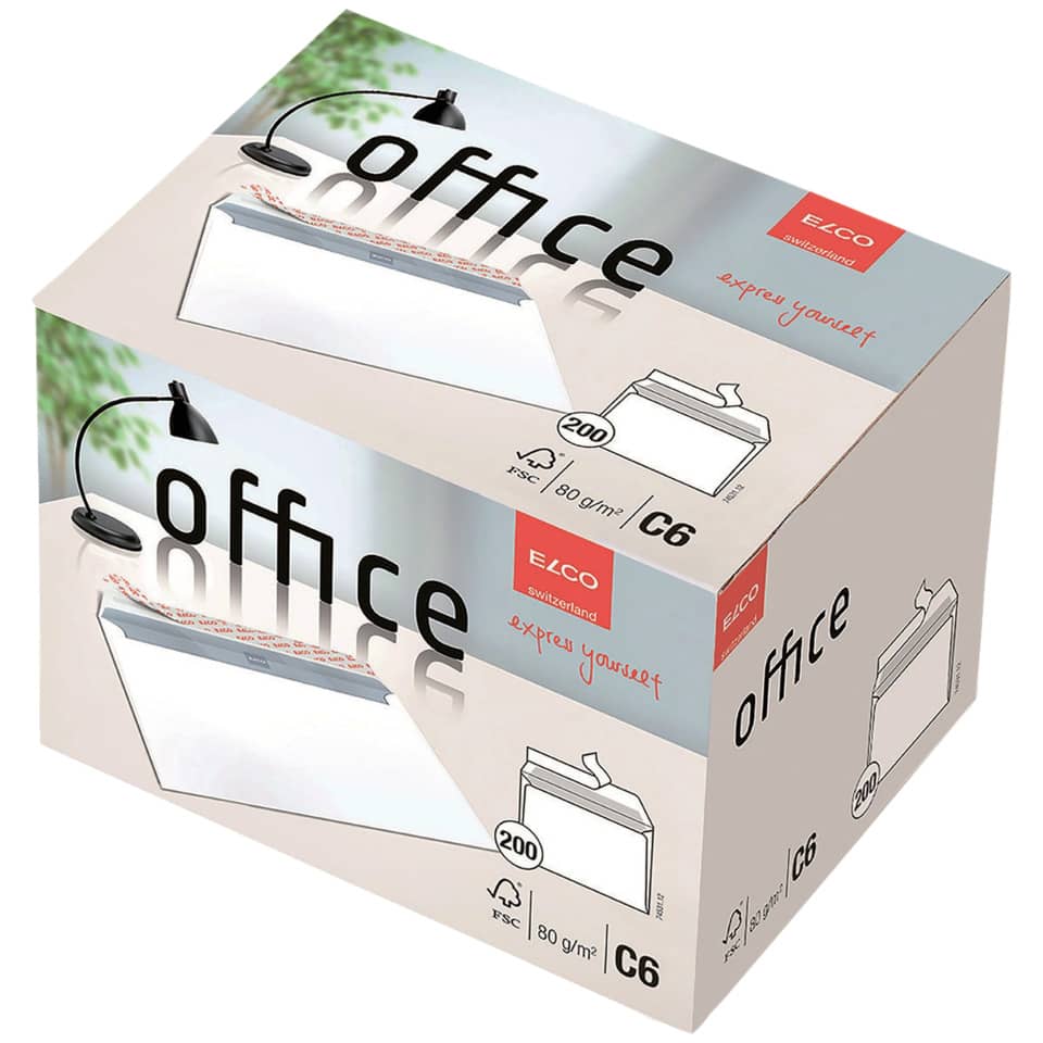 Briefumschlag Office in Shop Box - C6, hochweiß, haftklebend, ohne Fenster, 80 g/qm, 200 Stück