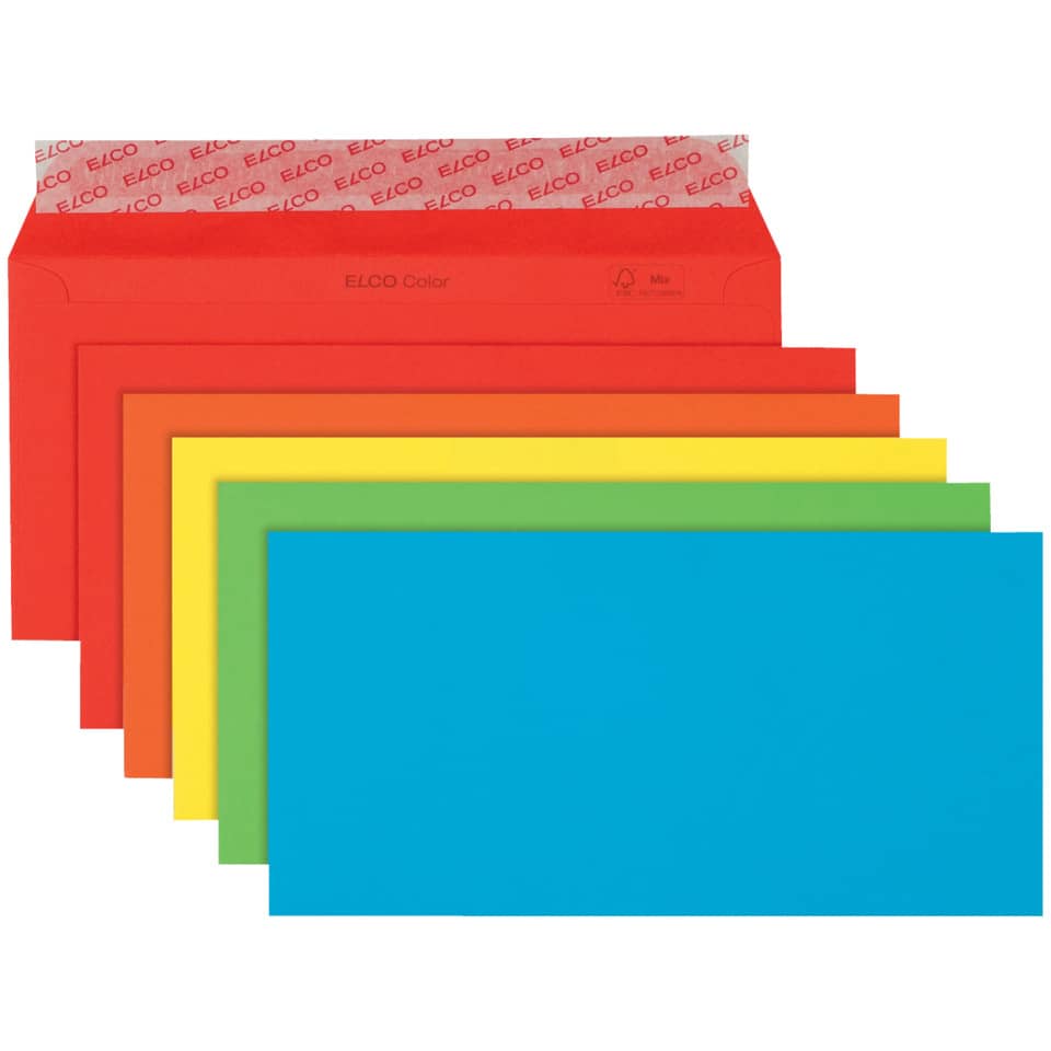Briefumschlag Color - DL, Kleinpackung 20 Stück, 5 Farben sortiert, haftklebend