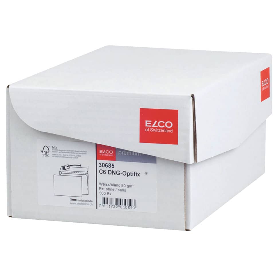 Briefumschlag Office Box mit Deckel - C6, weiß, haftklebend, ohne Fenster, 80 g/qm, 500 Stück