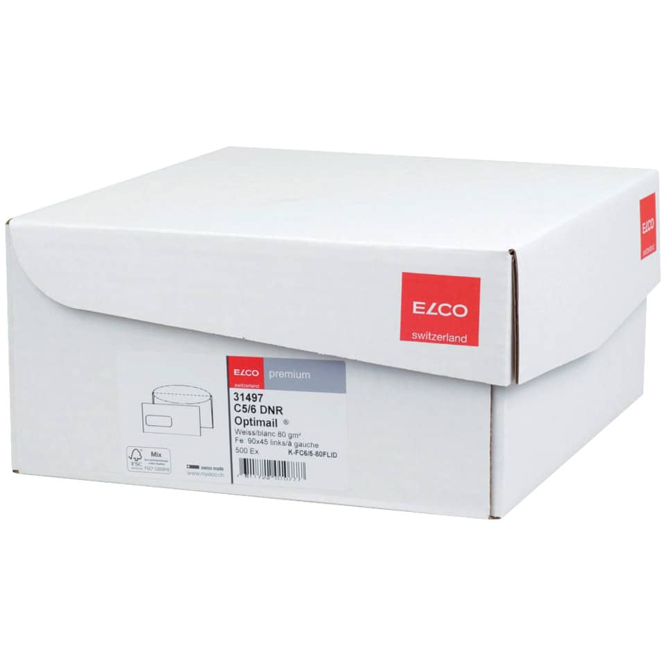 Briefumschlag Office Box mit Deckel - C5/6, weiß, nassklebend, mit Fenster, 80 g/qm, 500 Stück