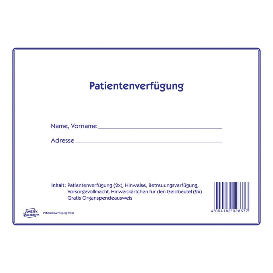 2837 Patientenverfügung, DIN A4, 1 Satz/10 Stück, weiß