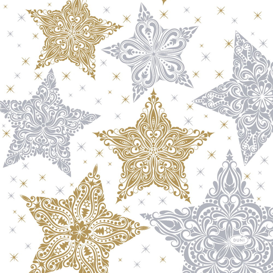 Weihnachts-Zelltuchserviette Snowstars white, 33 x 33 cm, 3-lagig, 20 Stück