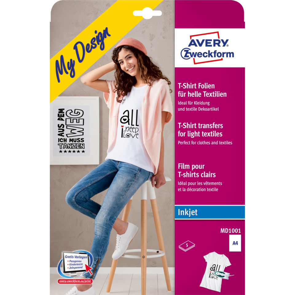 MD1001 Textilfolien für helle Textilien, 210 x 297 mm, 5 Blatt