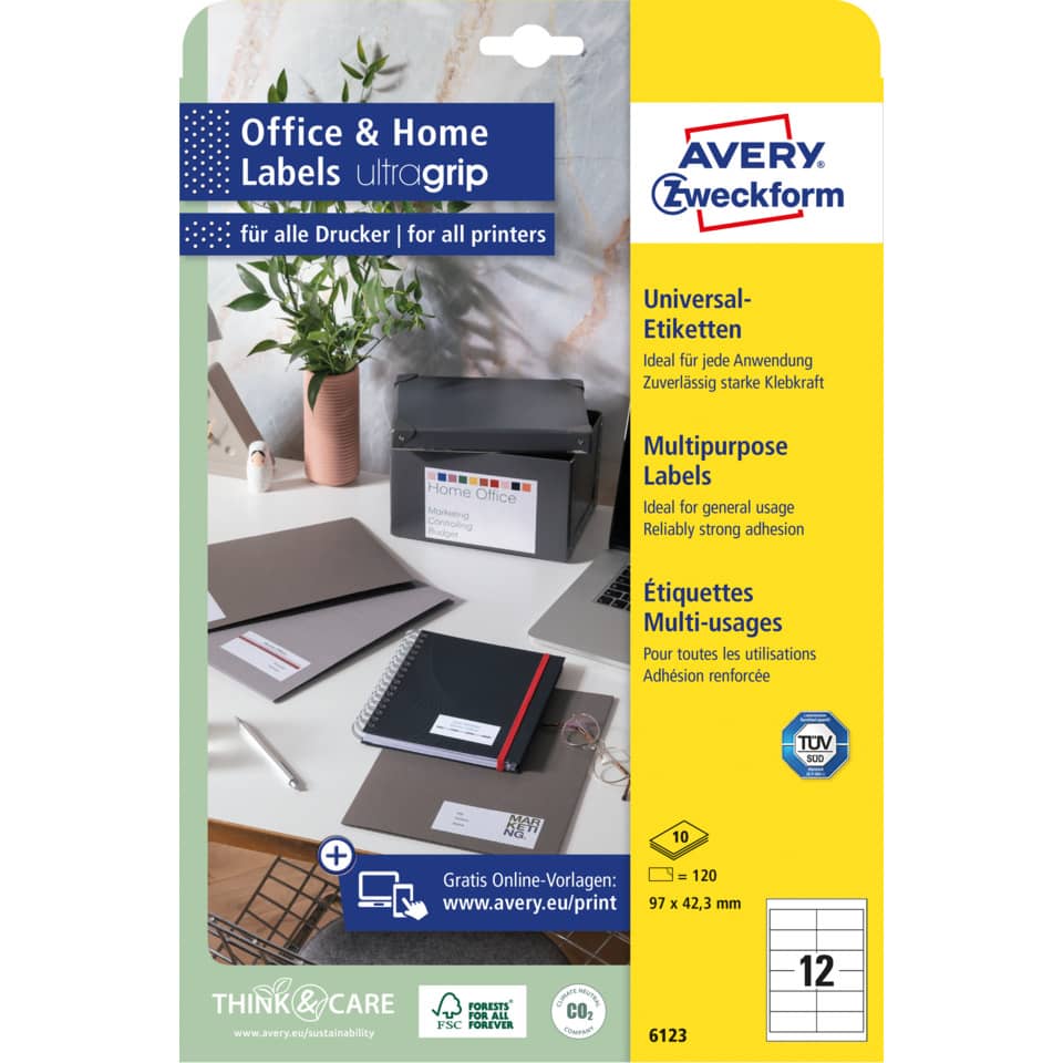 6123 Universal-Etiketten ultragrip - 97 x 42,3 mm, weiß, 120 Etiketten, permanent