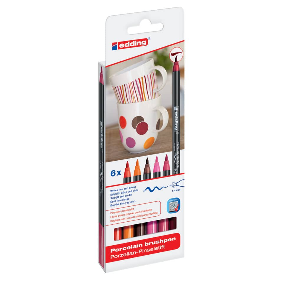 4200 Porzellanpinselstift - 1 - 4 mm, warm colour Set, 6 Farben sortiert