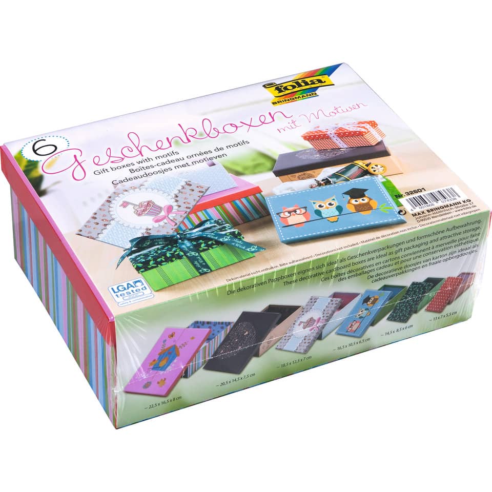 Bastelset Geschenkkarton mit Motiv - 6-teilig flach, sortiert