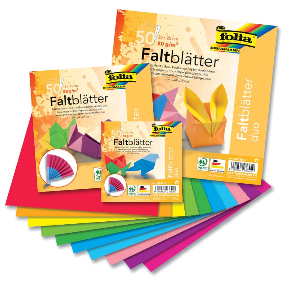 Faltblätter "Duo" - 50 Blatt, 10 Farben sortiert, 80g, 10x10cm