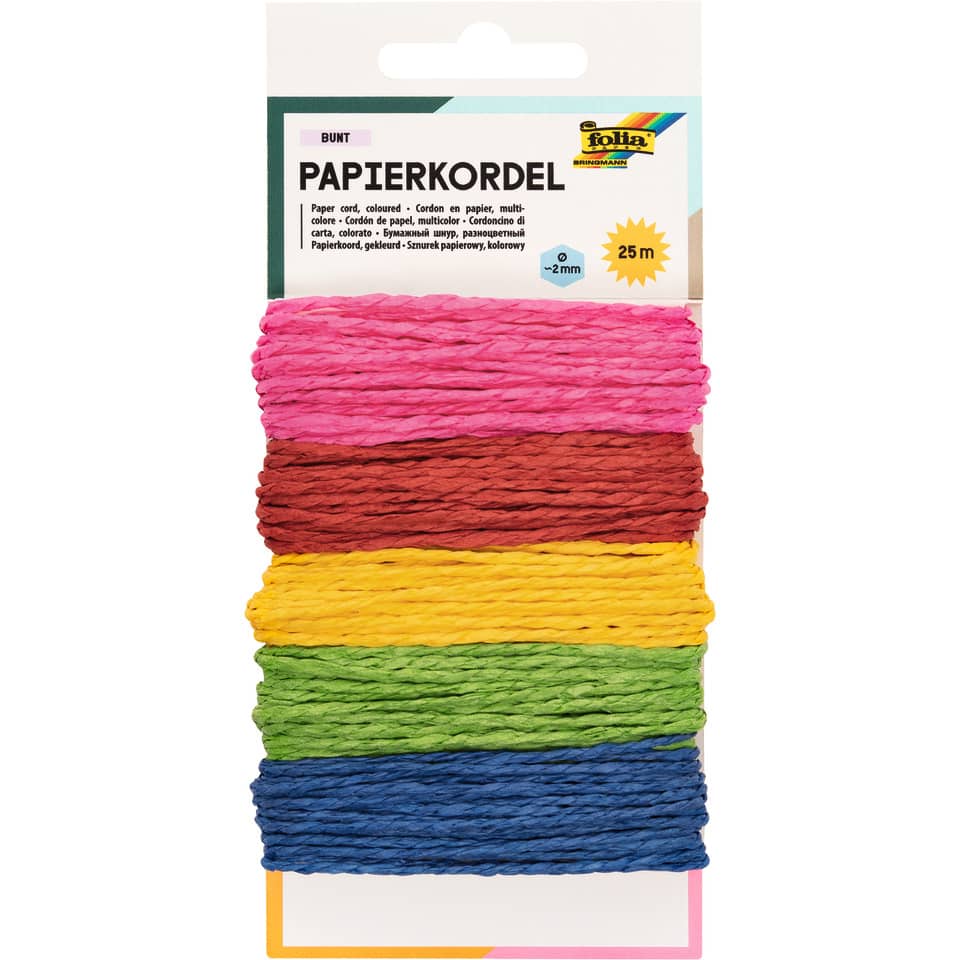 Papier-Kordel "Bunt" - 5x 5m, sortiert