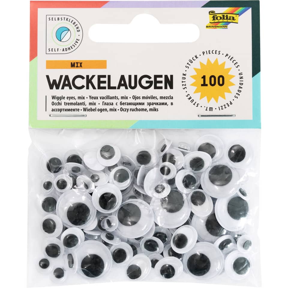 Wackelaugen - 6 Größen sortiert, selbstklebend, 100 Stück