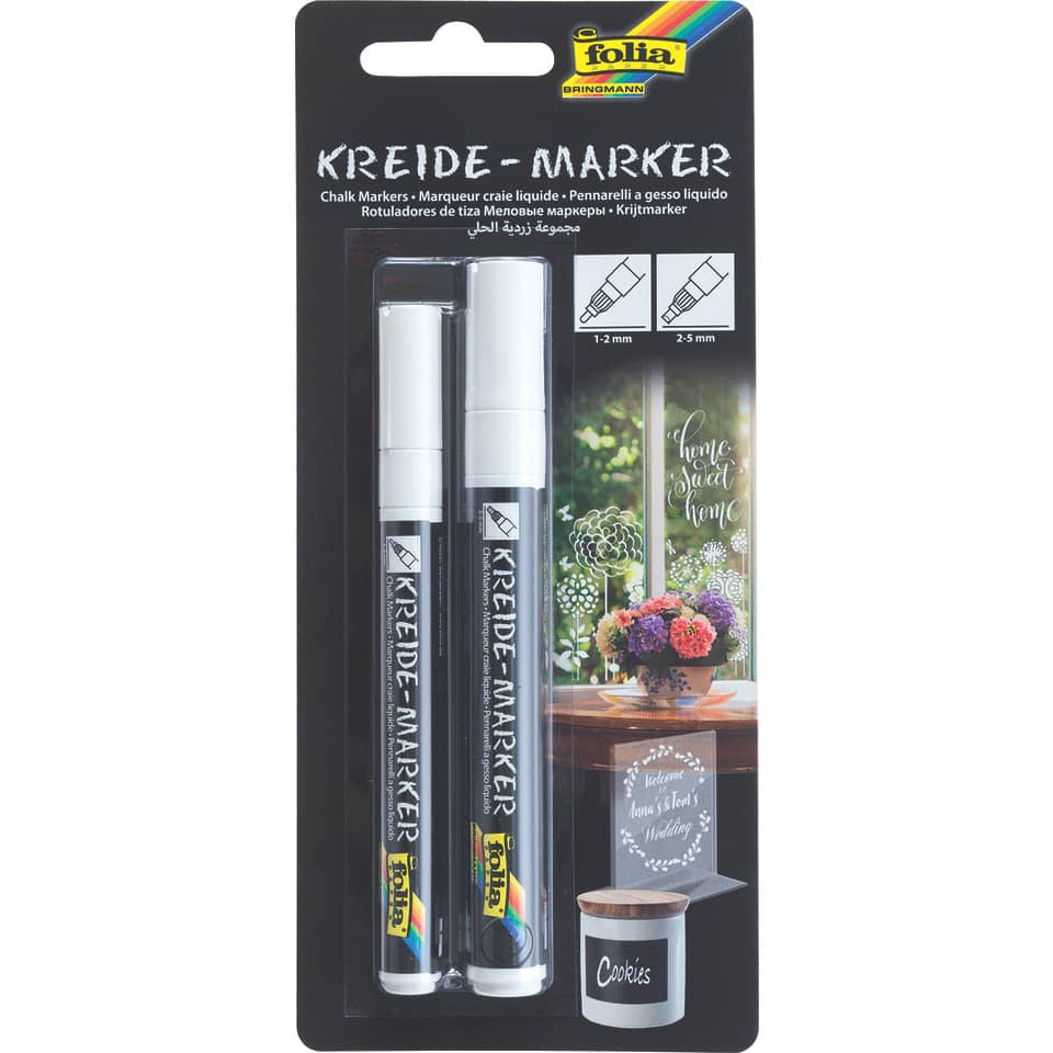 Kreide Marker - weiß, 2er Set, 1-2mm + 2-5 mm Strichstärke