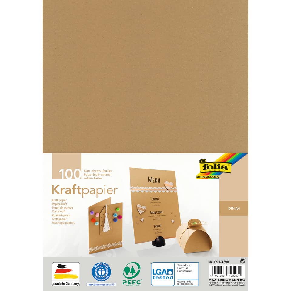 Kraftpapier - natur, A4, 120 g/qm, 100 Blatt