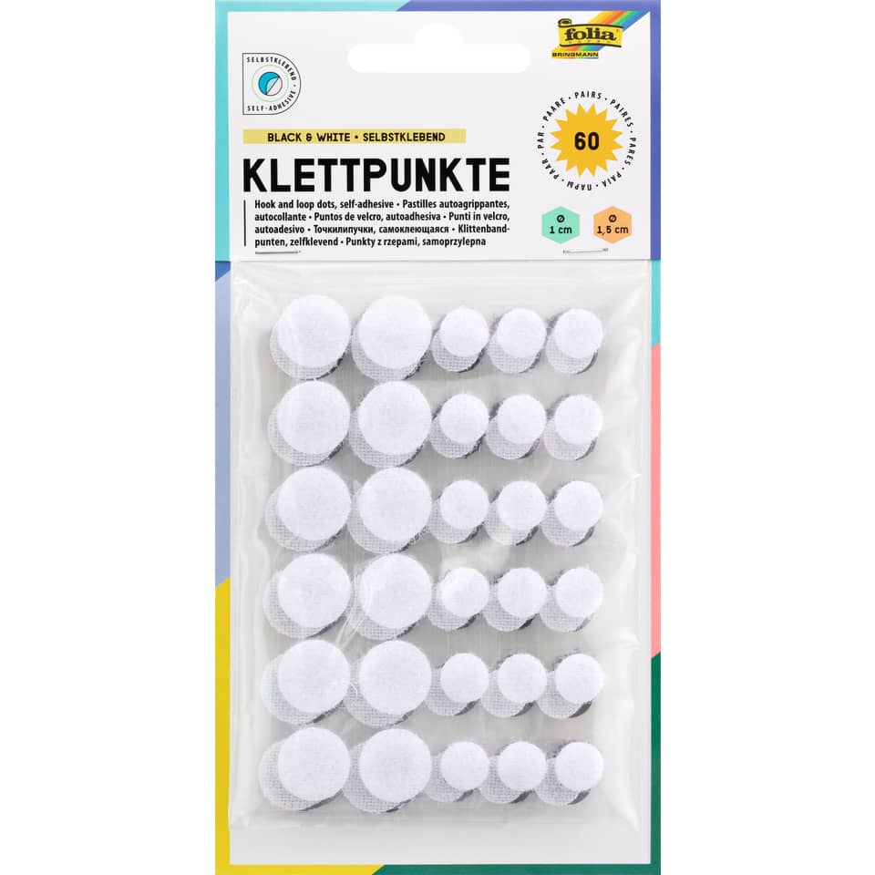 Klettpunkte - Ø 10 und 15mm 60 Stück, schwarz & weiß