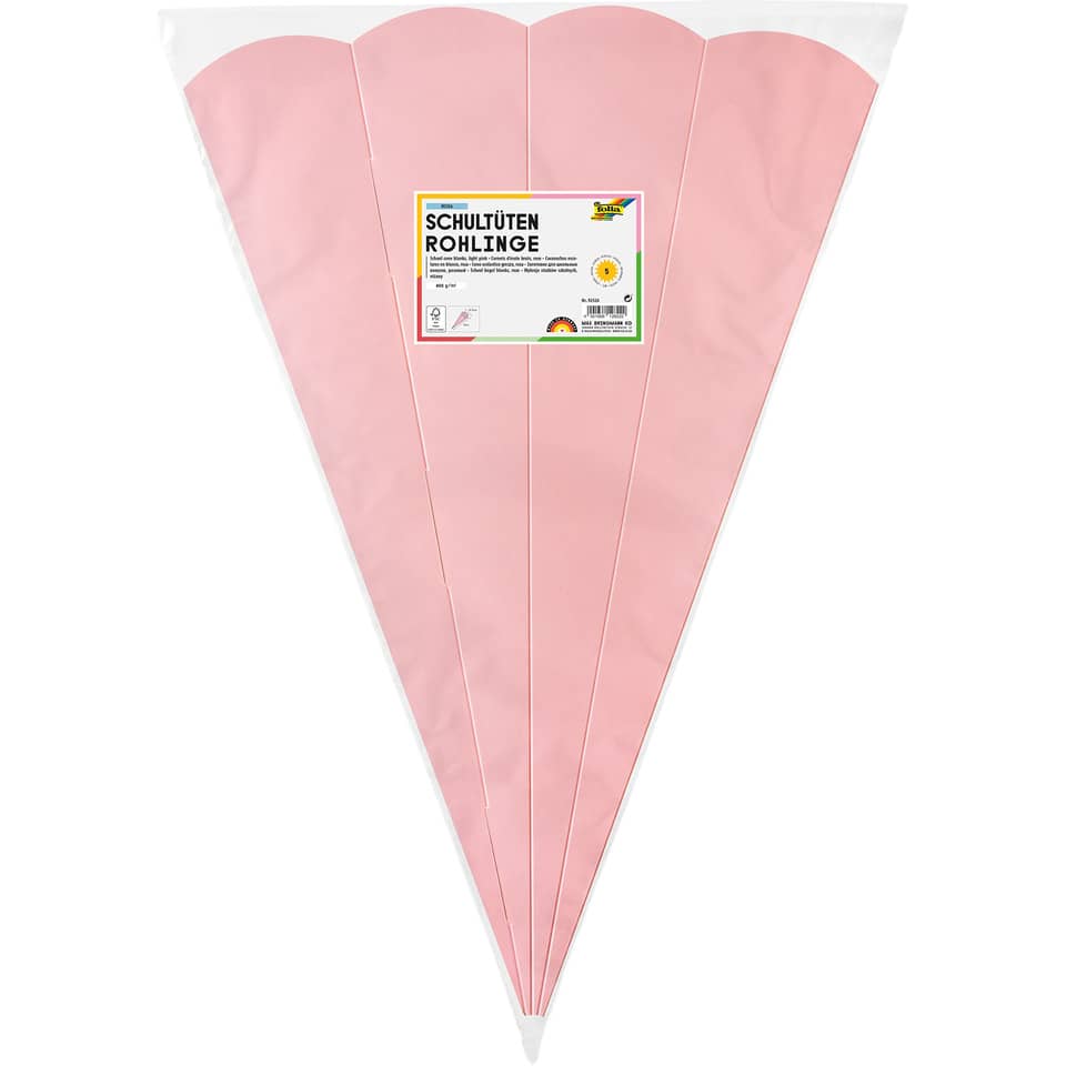 Schultüten Rohling - 68 cm, sechseckig, rosa, 5er Pack