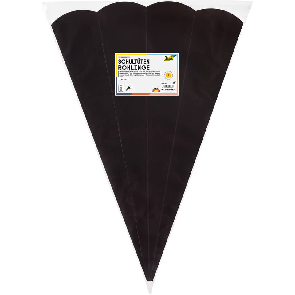 Schultüten Rohling - 68 cm, sechseckig, schwarz, 5er Pack