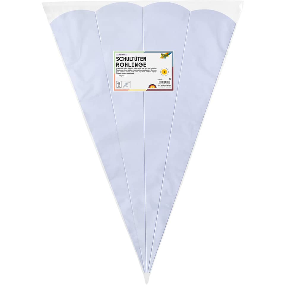 Schultüten Rohling - 68 cm, sechseckig, hellblau, 5er Pack