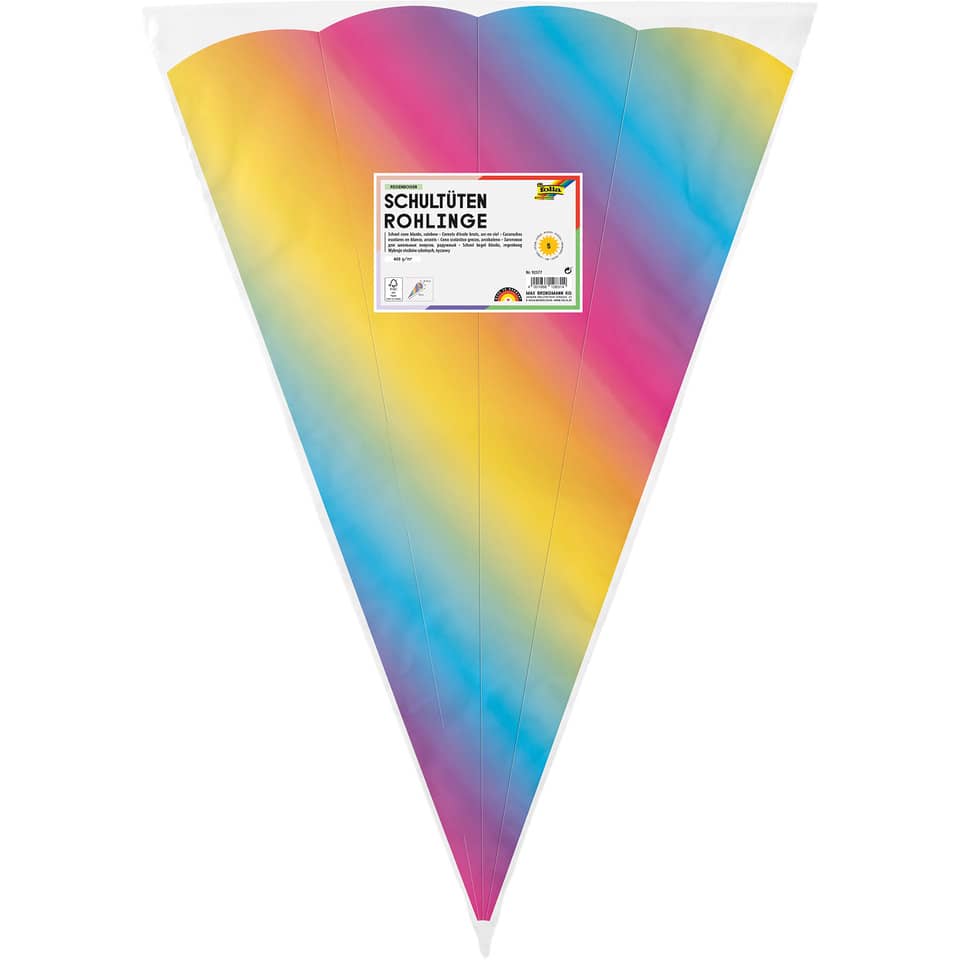 Schultüten Rohling - 68 cm, sechseckig, regenbogen, 5er Pack