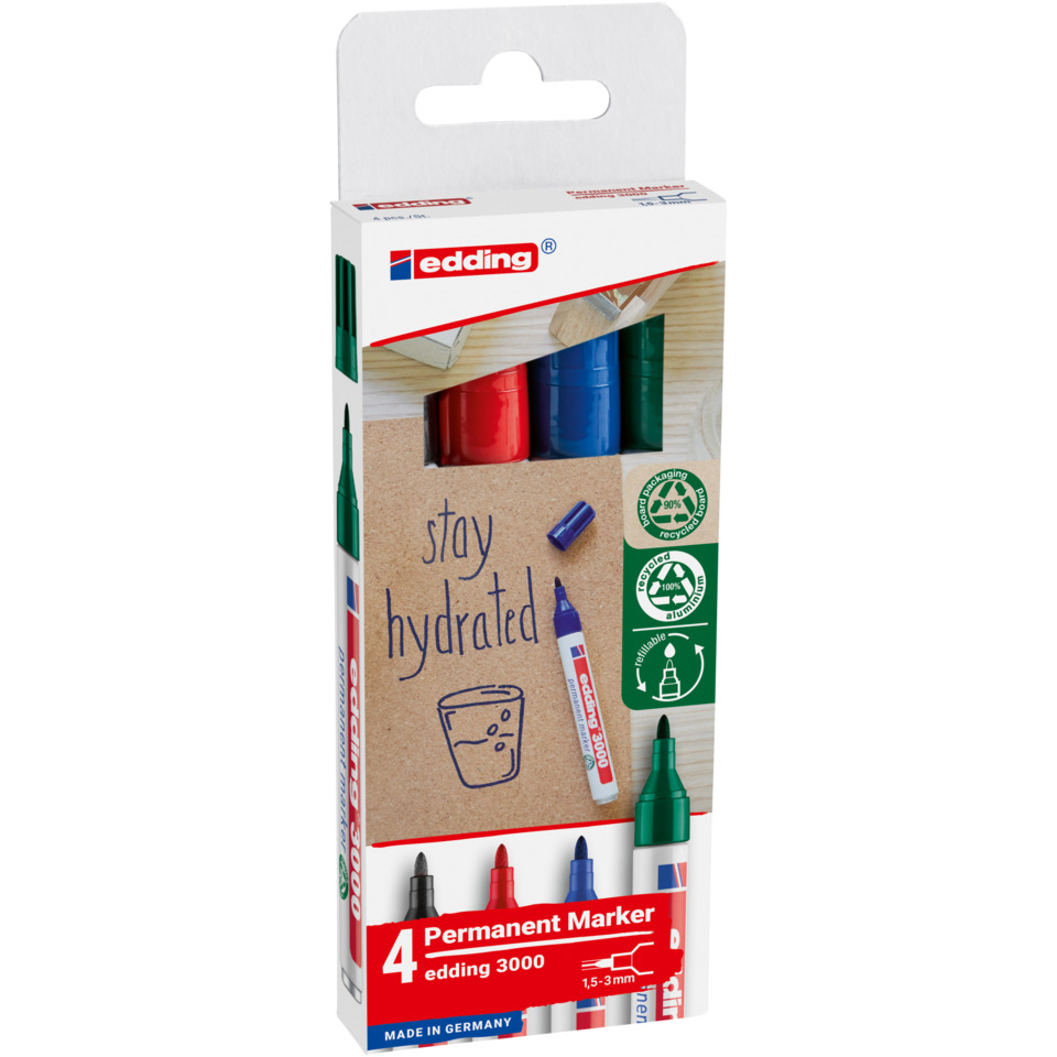 3000 Permanentmarker - nachfüllbar, 1,5 - 3 mm, 4 Stück, sortiert