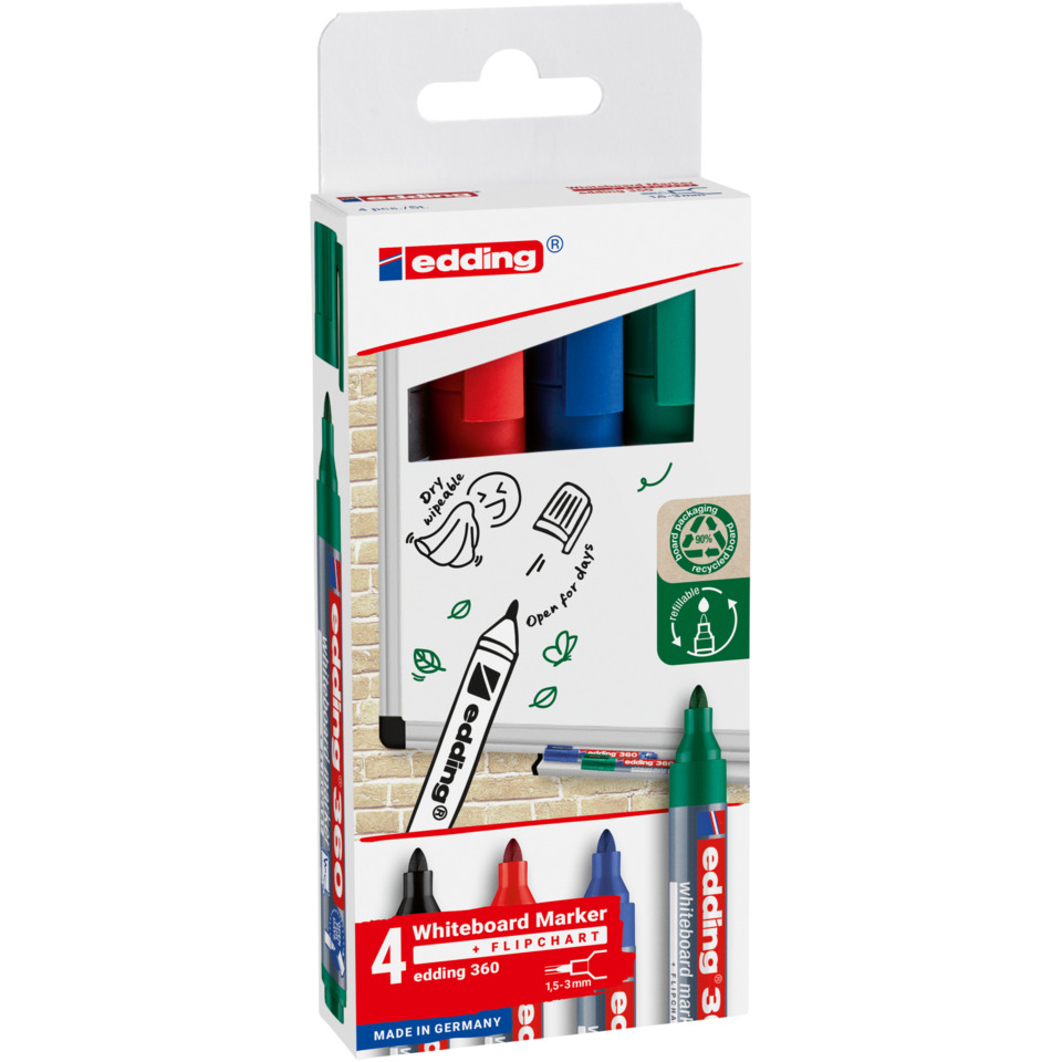360 Boardmarker - nachfüllbar, 1,5 - 3mm, 4 Stück sortiert