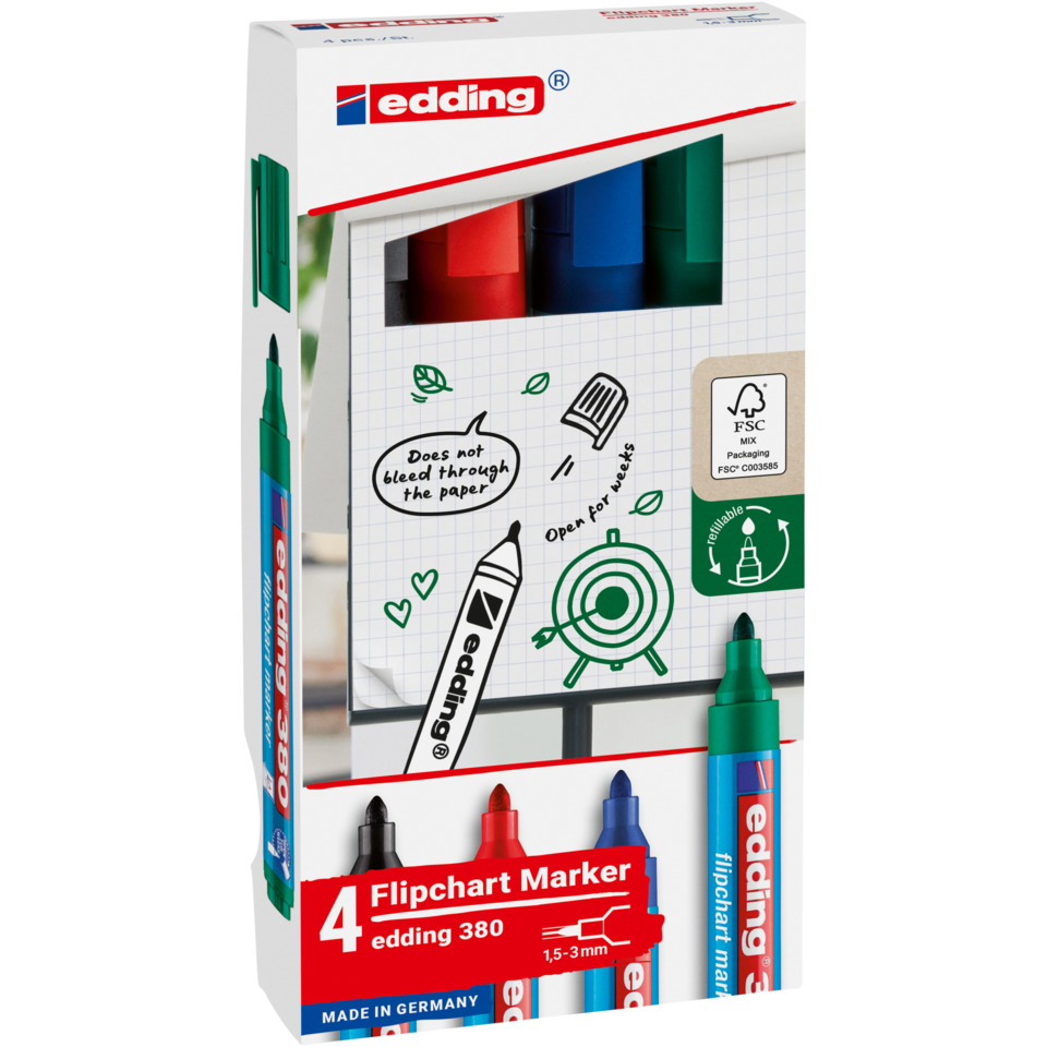 380 Flipchartmarker - nachfüllbar, ca. 1,5 - 3 mm, 4 Stück sortiert